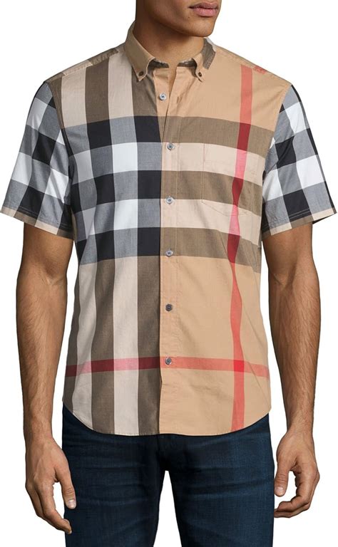 burberry button up shirt short sleevemens|Burberry button down shirt men.